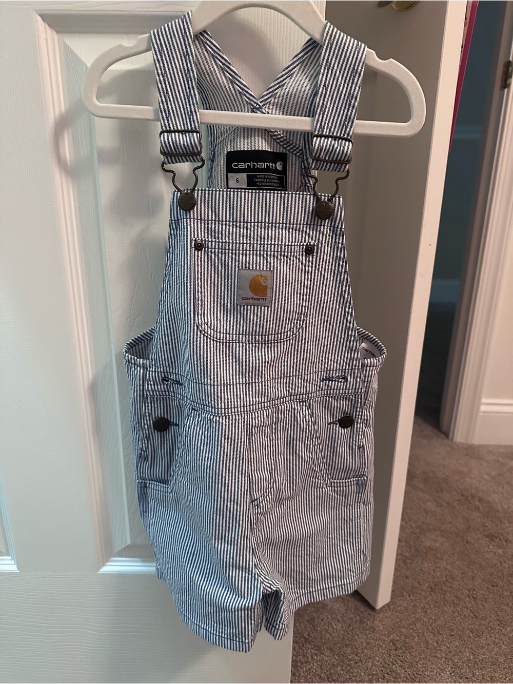 Carhartt Blue & White Striped Short Overalls